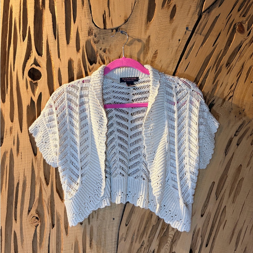 Robbie Bee beige Open-Knit Women's Shrug